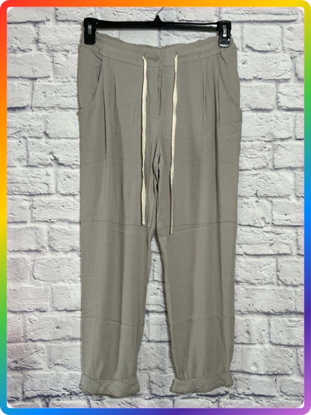 Aritzia Wilfred Marais Crop Trousers SIZE M Taupe Draped Silk-Lined Button Fly